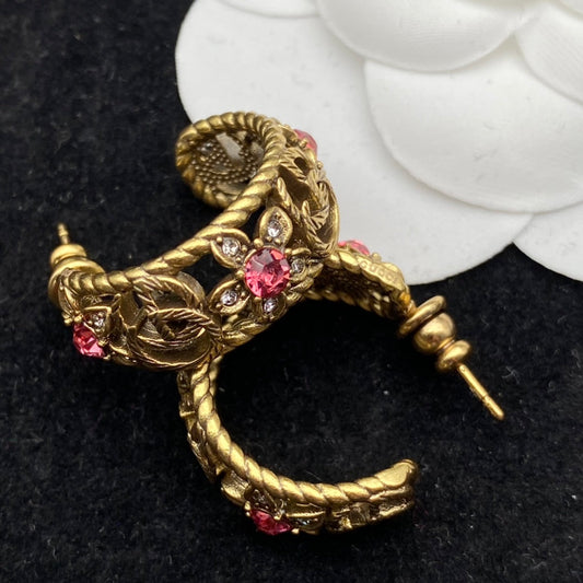 2025 Fashion double flower rhinestone earrings