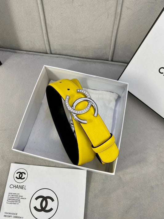 2025 Cowhide leather diamond-encrusted steel buckle belt 3cm wide