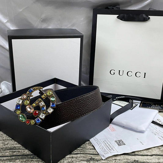 2025 4 Colors double G seven-color rhinestone double-sided lychee pattern belt