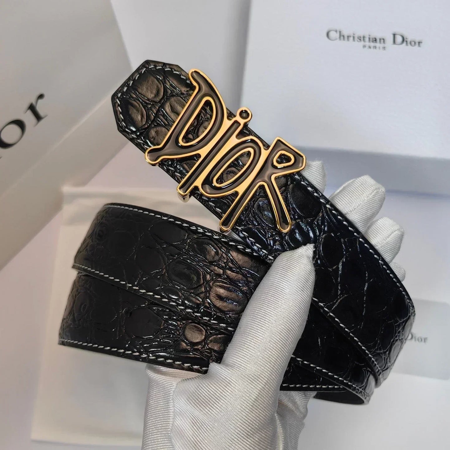 2025 Double-sided crocodile leather belt width 3.5cm