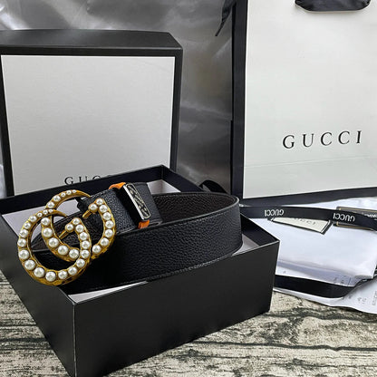 2025 4 Colors  Double G Pearl Litchi Pattern Double Sided Belt