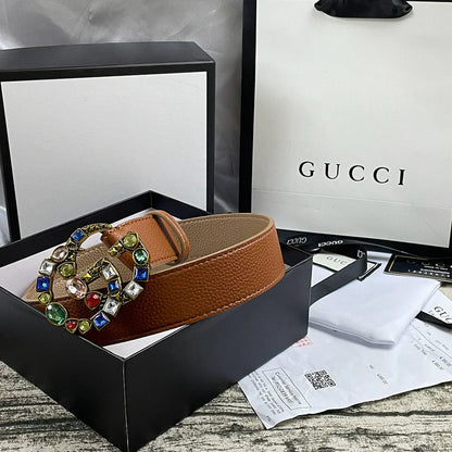 2025 belt 4 Colors  seven-color rhinestone double-sided lychee pattern belt