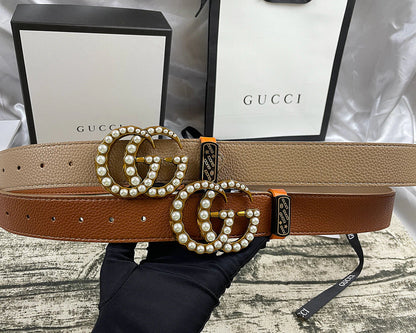 2025 4 Colors  Double G Pearl Litchi Pattern Double Sided Belt
