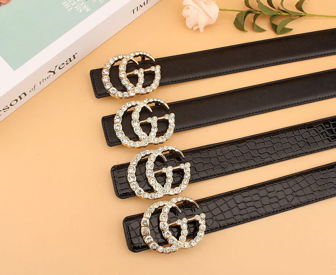 2025 2 Styles   Double G Rhinestone Belt