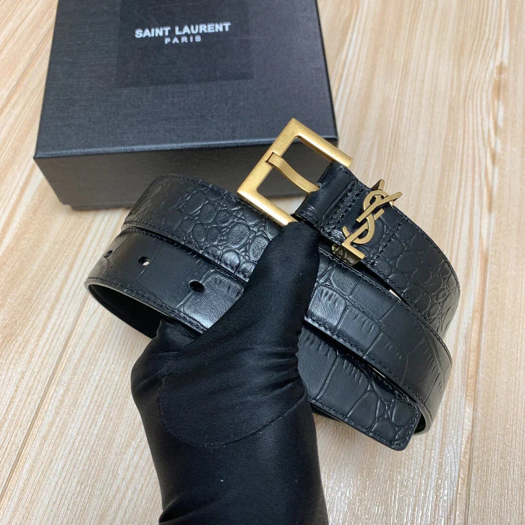 2025 Crocodile pattern double-layered pin buckle belt. 3.0CM