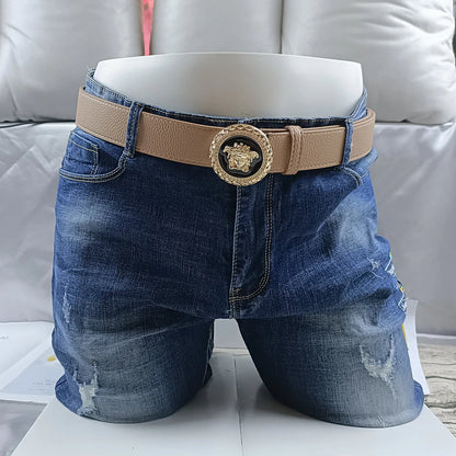 2025 4 Colors Trendy Round Buckle Leather Belt