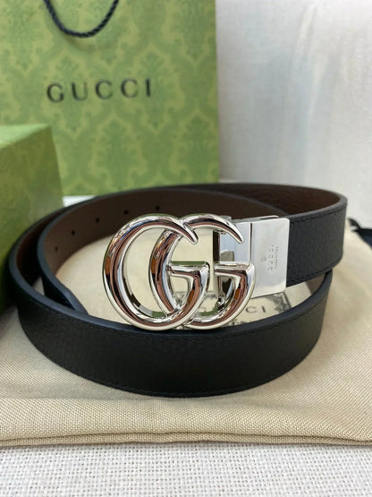 2025 Double-sided imported top-layer cowhide lychee pattern belt, black and coffee, width 3.0