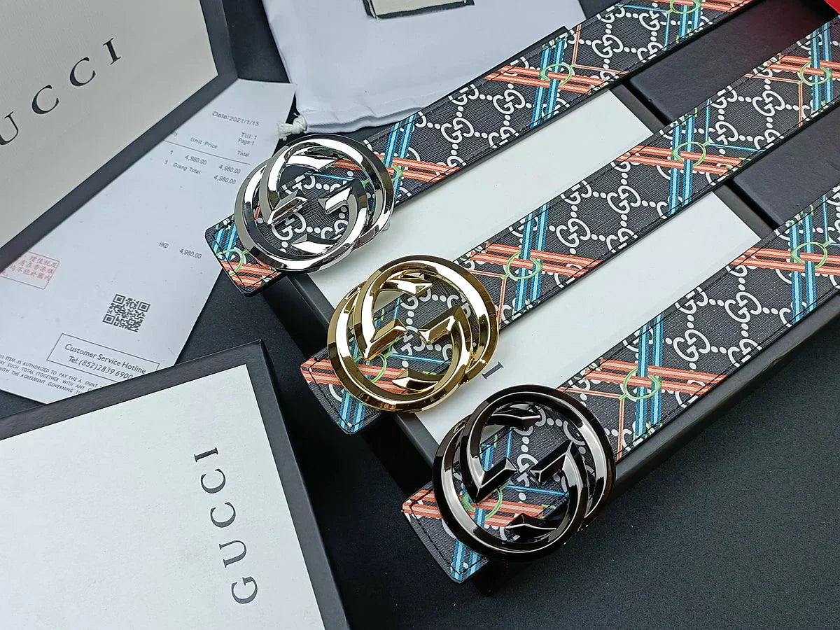 2025 3 Colors double G stripe calico belt