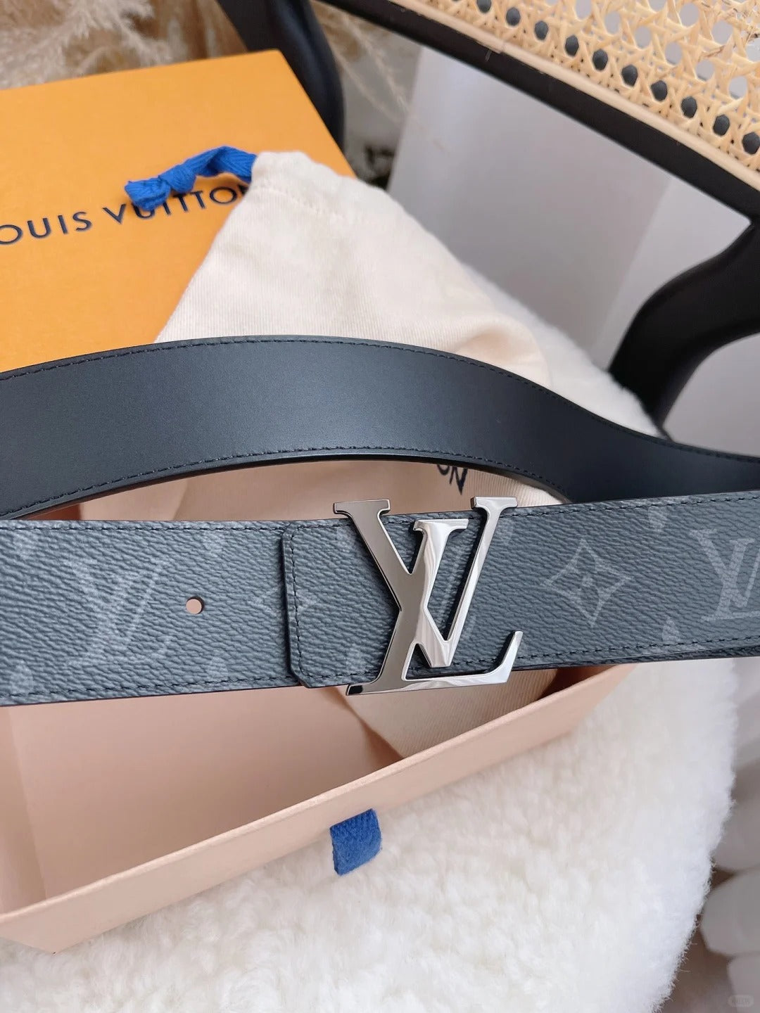 2025 Classic black monogram silver buckle belt